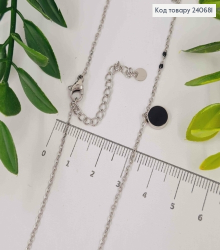 Ланцюжок срібного кольору з підвіскою з Чорною емаллю, 40+5см, сталь Stainless Steel 240681 фото 2