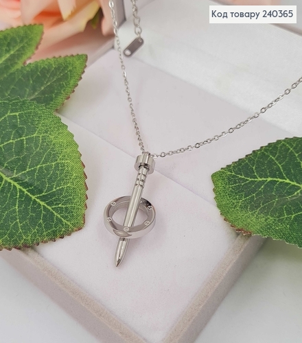 Цепочка серебряного цвета с подвеской в стиле Картье, дл. 40+5см, сталь Stainless Steel 240365 фото 1