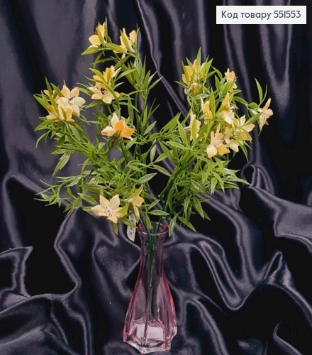 Искусственная композиция Барвинок, ЖЕЛТОГО цвета, 5 веточек на металлическом стержне, высота 33см. 551553 фото 1