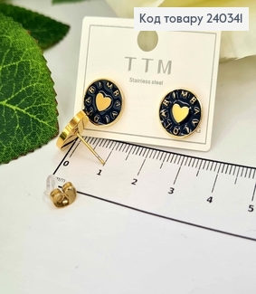 Серьги гвоздики, лимонного цвета, кружочки "Bimbay Lola", с черной эмалью, Сталь Stainless Steel 240341 фото