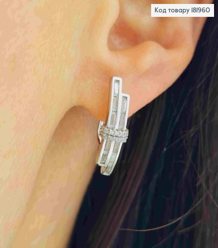 Серьги родованные украшены Блестящими камешками, 2см, английская застежка, Xuping 181960 фото 1