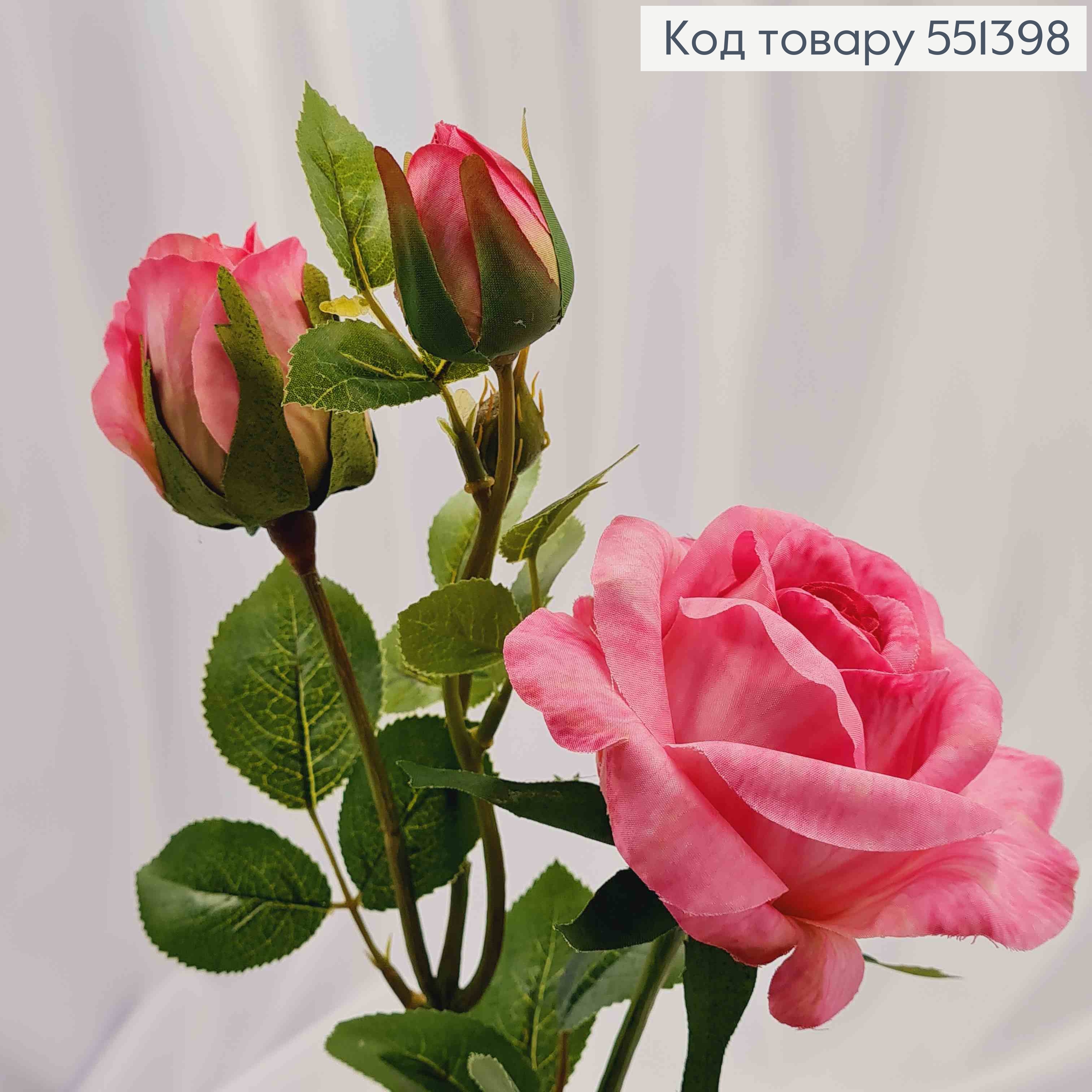 Искусственная ветвь Розы, Нежно-Розового цвета, 2 цветочка и 1 бутоны, высотой 66см 551398 фото 2