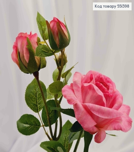 Искусственная ветвь Розы, Нежно-Розового цвета, 2 цветочка и 1 бутоны, высотой 66см 551398 фото 2