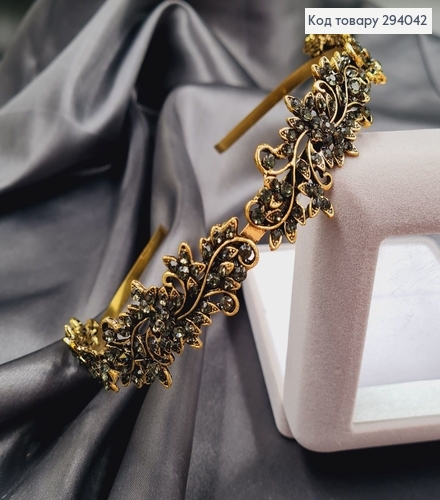 Діадема метал під золото з ОЛИВКОВИМ камінцями 294042 фото 3