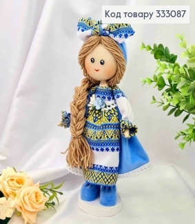 Лялька Дівчинка, Україночка в хустці та Блакитному вбранні (27см), ручна робота, Україна 333087 фото