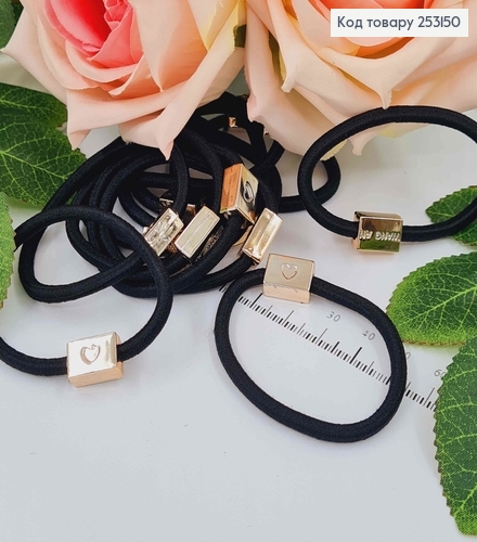 Резинка черная, с прямоугольной бусинкой, 5см 253150 фото 1