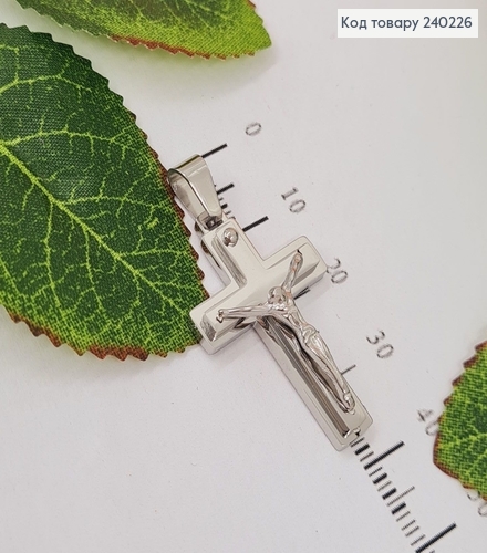 Крестик родированый с Распьятием, 3*2см, Stainless Steel 240226 фото 2