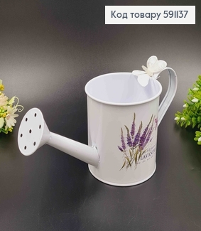 Лійка-кашпо, метал, білого кольору з лавандою, висота 10,5 см, Польща 591137 фото