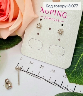 Сережки родовані, гвоздики, 0,5см, Квіточка з серединкою камінцем, Xuping  181077 фото