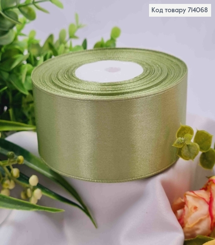 Стрічка атласна ФІСТАШКОВА (колір 159), ширина 4см, довжина 36 ярдів (33м) 714068 фото 1