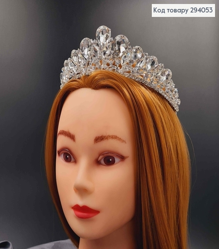 Тиара под серебро, "Викторианская" с белыми камешками. 294053 фото 1