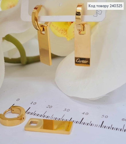 Серьги кольца золотого цвета, с пластинкой 2,5см "Картье" сталь Stainless Steel 240325 фото 2