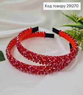 Обруч метал, плетений склярусом в 4 ряди, ЧЕРВОНИЙ колір, шириною 1,4см. 291270 фото