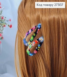 Заколки Тік-так 5 см, овальні з хвилястими краями, квіти, 12 шт/уп. 273137 фото