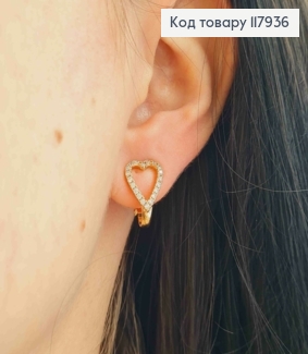 Серьги клипсы, Сердце в Блестящих камешках, 1,4см, Xuping 18K 117936 фото