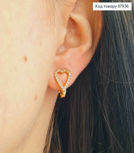 Серьги клипсы, Сердце в Блестящих камешках, 1,4см, Xuping 18K 117936 фото 1