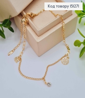 Браслет на ногу з Листочок-Камінчик-Квіточка, довжина 24+5см, Xuping 18К 151271 фото