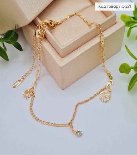 Браслет на ногу с Листочек-Камешок-Цветочек, длина 24+5см, Xuping 18К 151271 фото 1