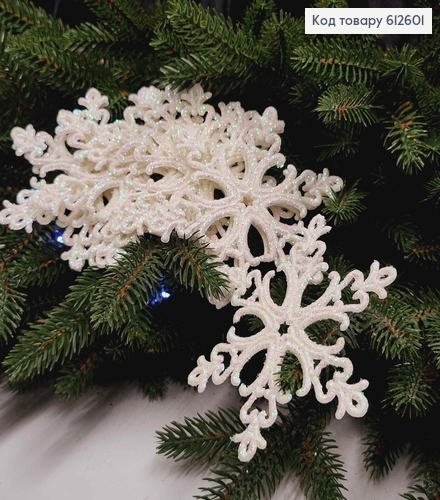 Новорічна фігура, набір Сніжинок,  блиск, колір БІЛИЙ, 10шт/уп, 10,5см, Україна 612601 фото 1