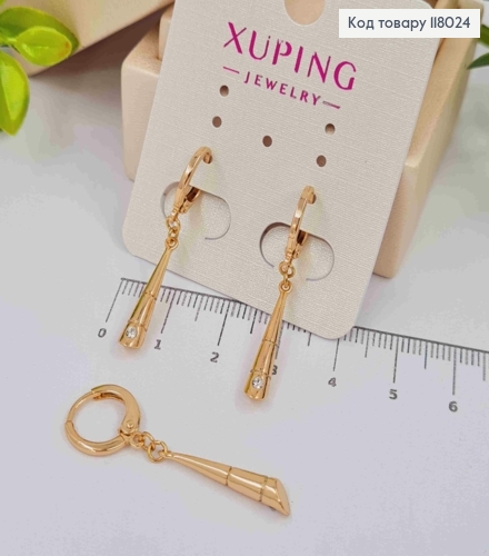 Серьги кольца (1,1см) с подвижной подвеской с камешком, 2,3см, Xuping 18K 118024 фото 3