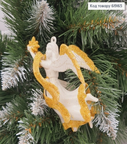 Новогодняя фигура Глянец Ангел со звездой Белый Золото блеск, 12*7см, Украина 619165 фото 1