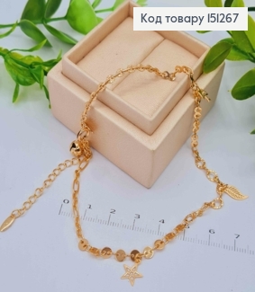 Браслет на ногу з Пташка-Листочок-Зірочка, довжина 25+5см, Xuping 18К 151267 фото