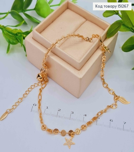 Браслет на ногу с Птичка-Листочек-Звездочка, длина 25+5см, Xuping 18К 151267 фото 1