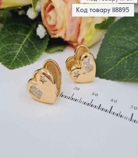 Серьги кольца Сердечки с прямоугольным Камнем и Звездочкой, 1,5см, Xuping 18K 118895 фото