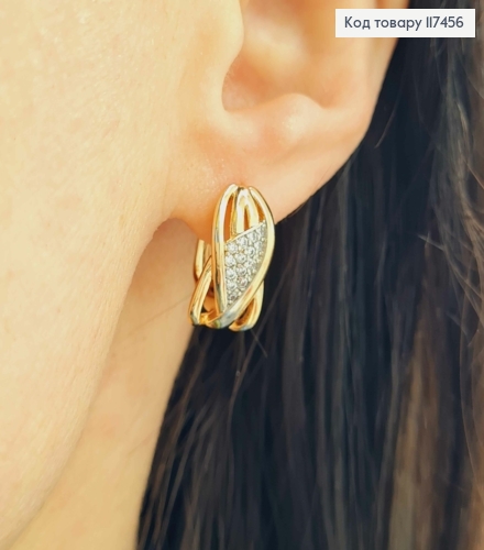 Серьги "Песочные Часы" украшены блестящими камешками, дл. 1,5см, англ. зам., XUPING 18K 117456 фото 3