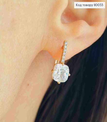 Сережки прикрашені Блискучим каменем, довж.1,7см, англійська застібка, Xuping 18K 110033 фото 3