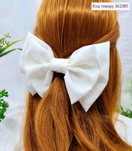 Бант МОЛОЧНОГО кольору, на заколці 7,5см, тканина софт, розмір 15,5*11см, ручна робота 262385 фото 1