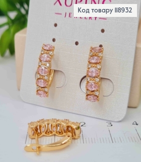 Серьги "Орбита" украшены Розовыми камешками, 1,8см, английская застежка, Xuping 18K 118932 фото