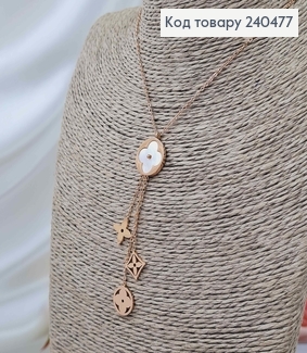 Ланцюжок, золотого кольору, з підвісками "Van Cleef" з білою емалькою, 40+5см, сталь Stainless Steel 240477 фото