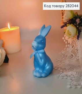 Пасхальная фигура ЗАЯЦ, ГОЛУБОГО цвета, с бантиком, 12*6,5см 282044 фото