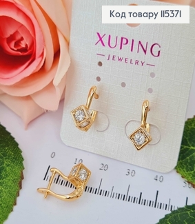 Серьги кубик с камешком, 1,5см франц. зам. Xuping 18K 115371 фото