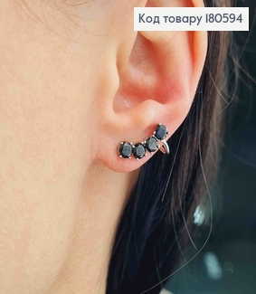 Серьги родированые с черными камнями Xuping 180594 фото