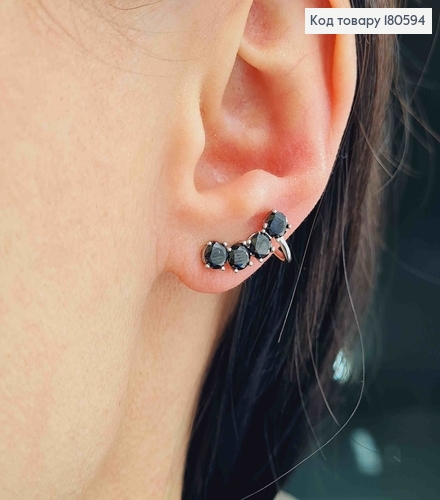 Серьги родированые с черными камнями Xuping 180594 фото 1