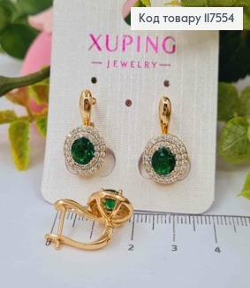Серьги "Сияние Ночи", с камнем Зеленого цвета в оправе из камней,1,9см, англ. зам., XUPING 18K 117554 фото
