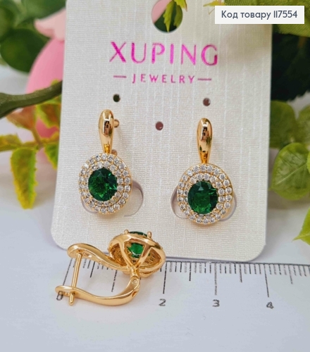 Серьги "Сияние Ночи", с камнем Зеленого цвета в оправе из камней,1,9см, англ. зам., XUPING 18K 117554 фото 1