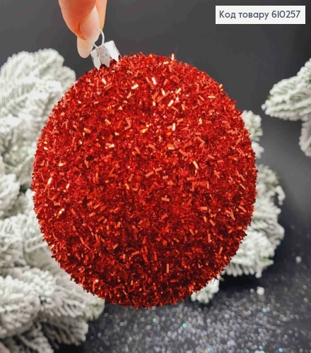 Игрушка шар (1шт), 100мм "ЁЖК" КРАСНЫЙ цвет, новогоднее украшение, Украина 610257 фото 1