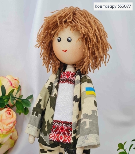 Кукла Мальчик в форме и вышиванки с красным орнаментом, высота 27см, ручная работа, Украина. 333077 фото 2