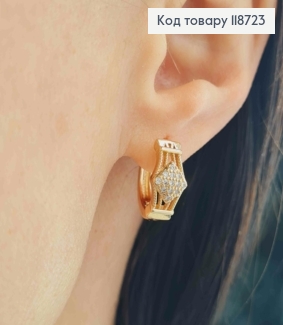 Серьги кольца с ажурной вставкой в камнях, ширина 7мм, диаметр 1,6см, XUPING 18K 118723 фото