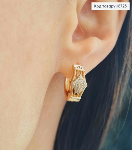 Серьги кольца с ажурной вставкой в камнях, ширина 7мм, диаметр 1,6см, XUPING 18K 118723 фото 1