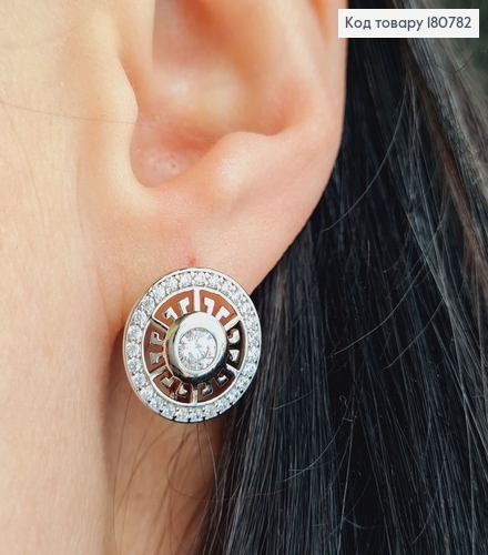 Сережки родированые "Стильный Круг" с камнями (англ.застежка), 1,5см, Xuping 180782 фото 2