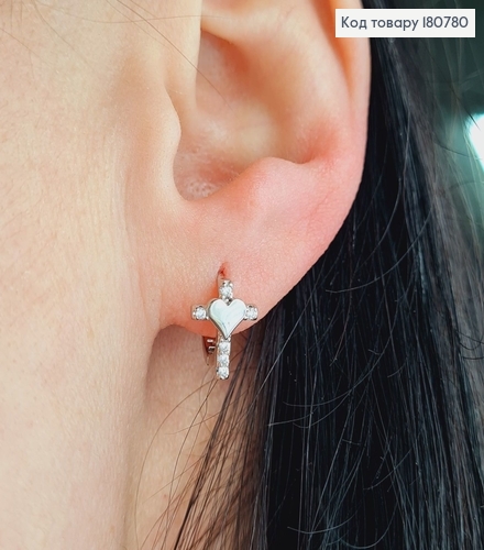 Сережки родированые кольца Кресты с камнями и сердцем, 1*0,7см, Xuping 180780 фото 2
