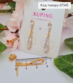 Серьги гвозди с двумя камнями Капли, дл. 2,8см, Xuping 18K 117345 фото