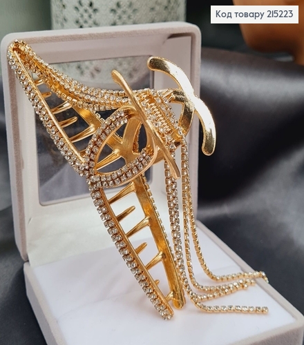 Краб металл  ШАНЕЛЬ, 11,5см с цепочкой, в камнях, золотого  цвета 215223 фото 3