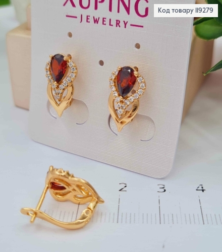 Серьги "Цветок тюльпана" с Красным камнем, длина 1,5см, английская застежка, Xuping 18K 119279 фото 2