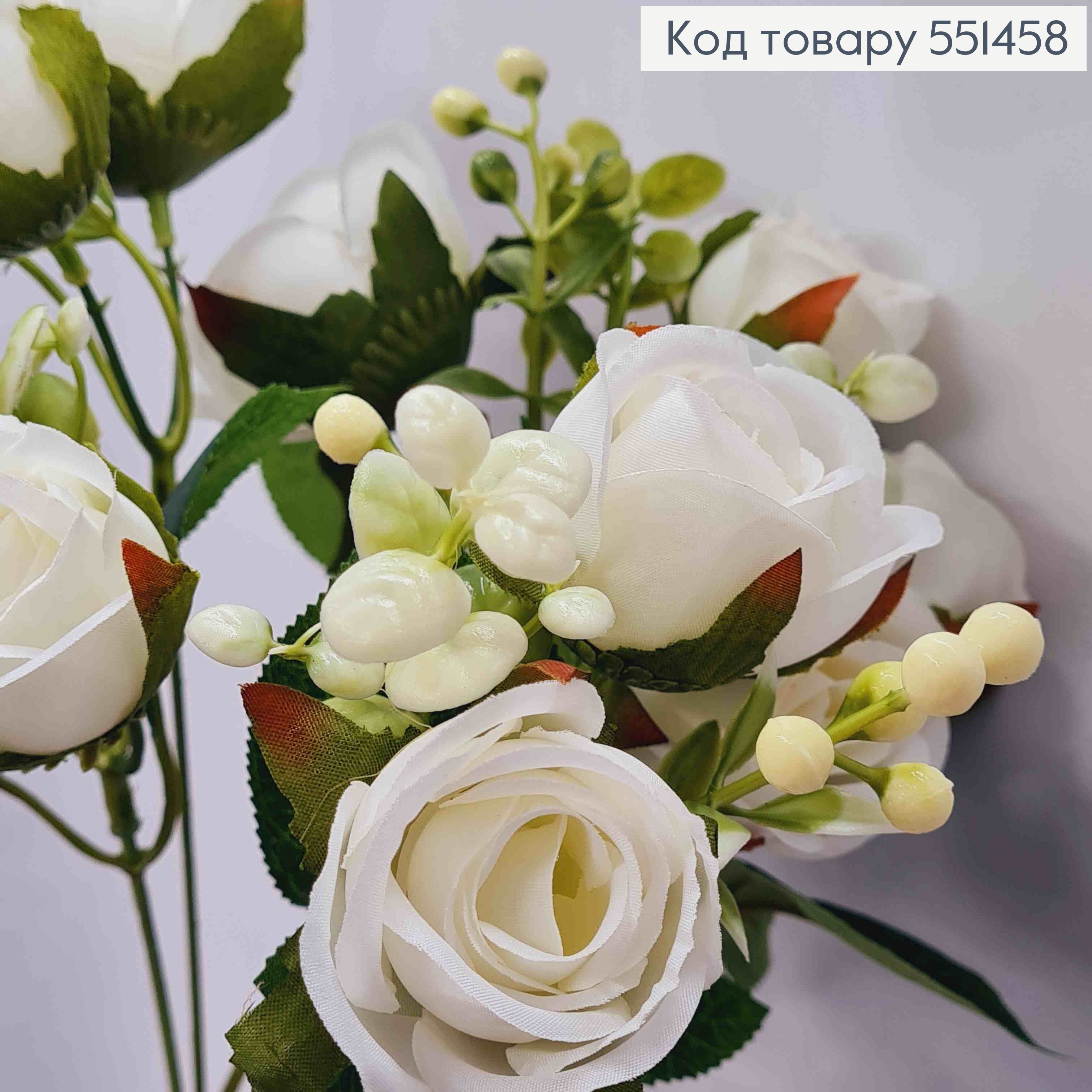 Искусственная композиция Розы, БЕЛОГО цвета, 5 веточек 10 цветочков на металлическом стержне, высота 30см 551458 фото 2