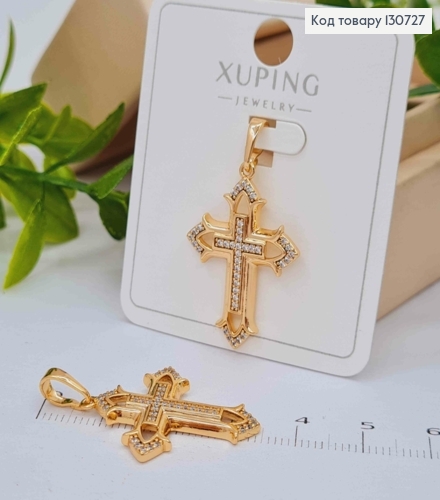Крестик украшен Блестящими камешками, размер 2,8*2см, Xuping 18K 130727 фото 1